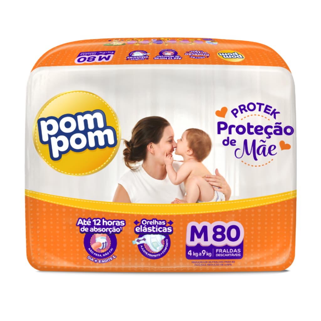 Fralda Pom Pom Protek Amor de Mãe Hiper G 68un