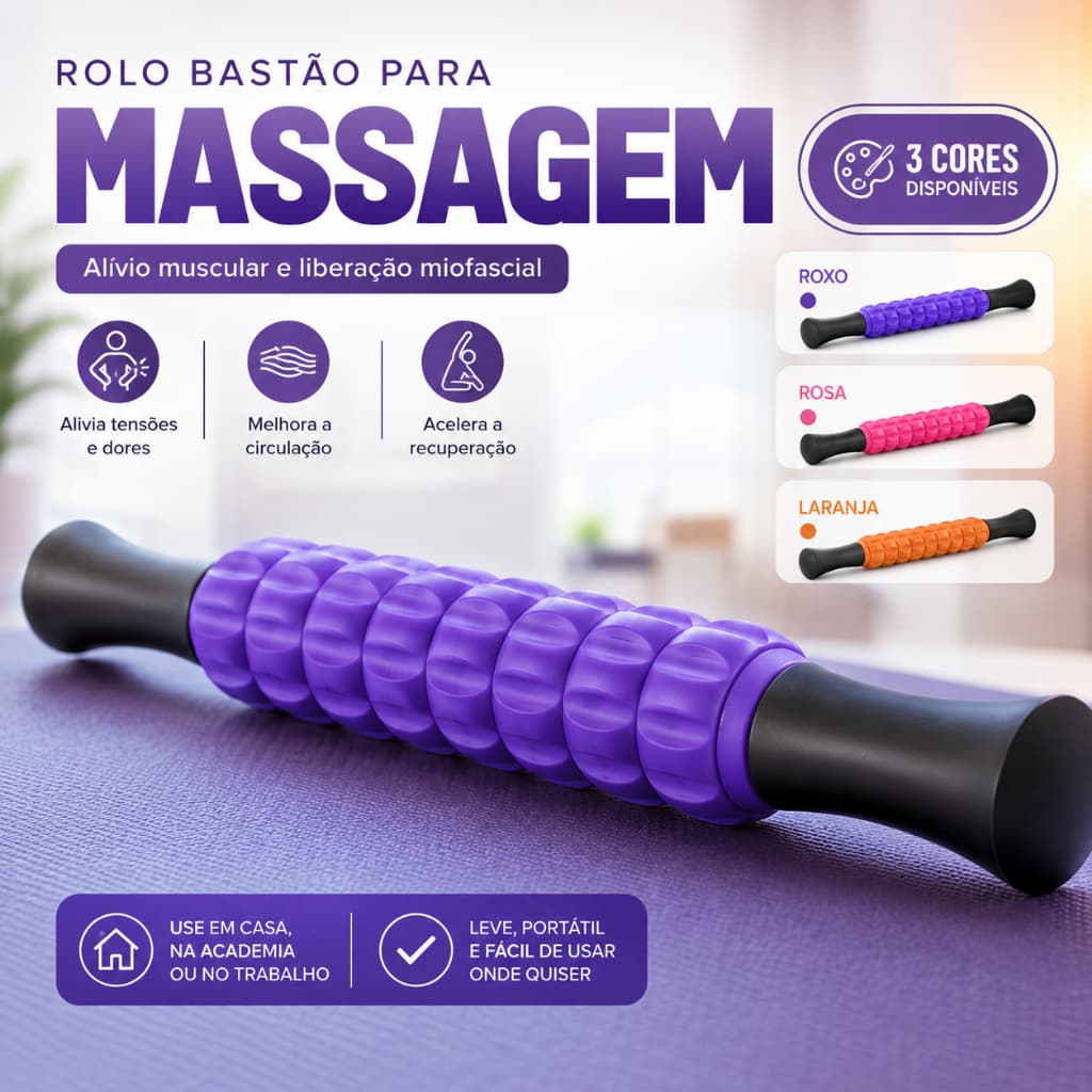Rolo Bastão Massagem Miofascial 44,5cm MIG Liberação Muscular Manual Massageador Recuperação Pós Treino