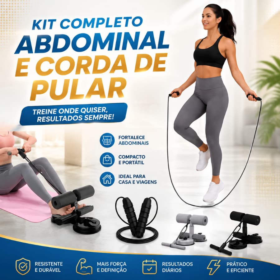 Kit 2 Aparelho Abdominal Com Ventosa + Corda De Pular Treino em Casa Seca Barriga Definição Musculação