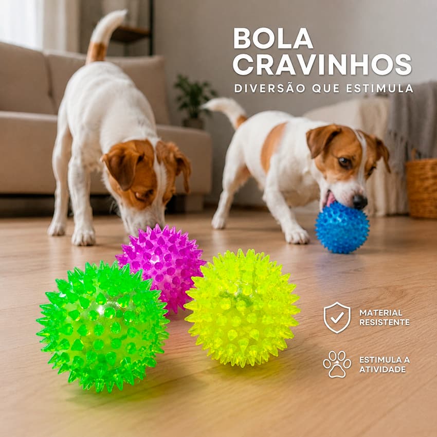 Brinquedo Bola Ouriço Interativa Led Cravos Cães Gato