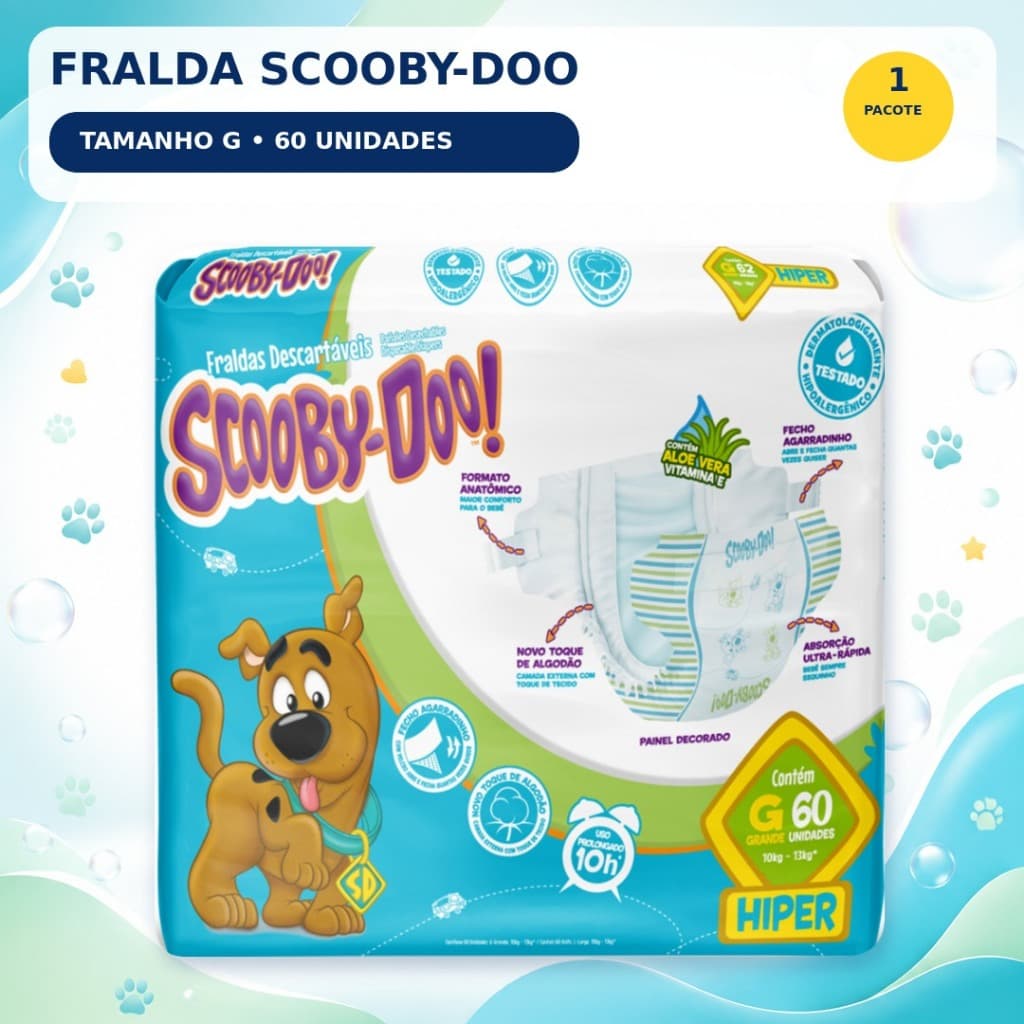 Fralda Scooby-Doo Hiper G 60 Unidades