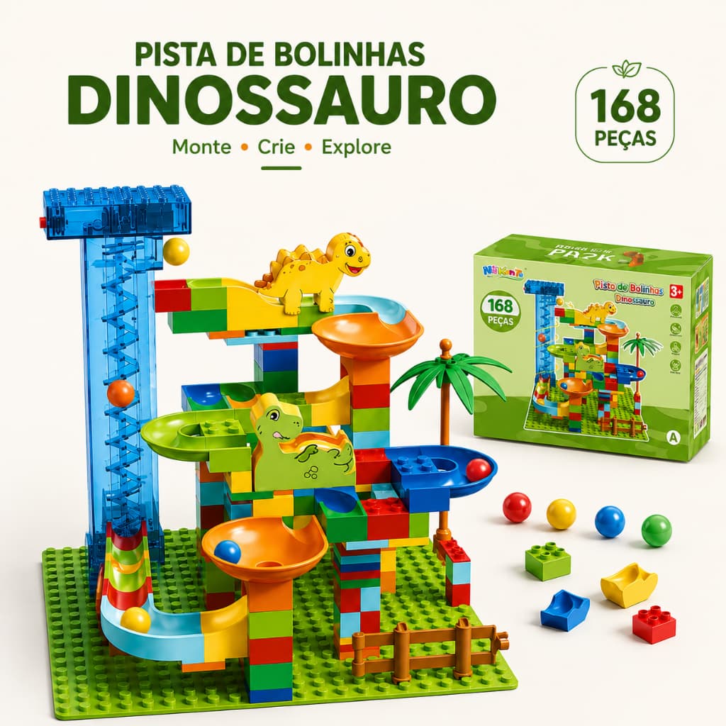Pista de Bolinhas Dinossauro 168 Peças com Elevador Elétrico Brinquedo Educativo Infantil