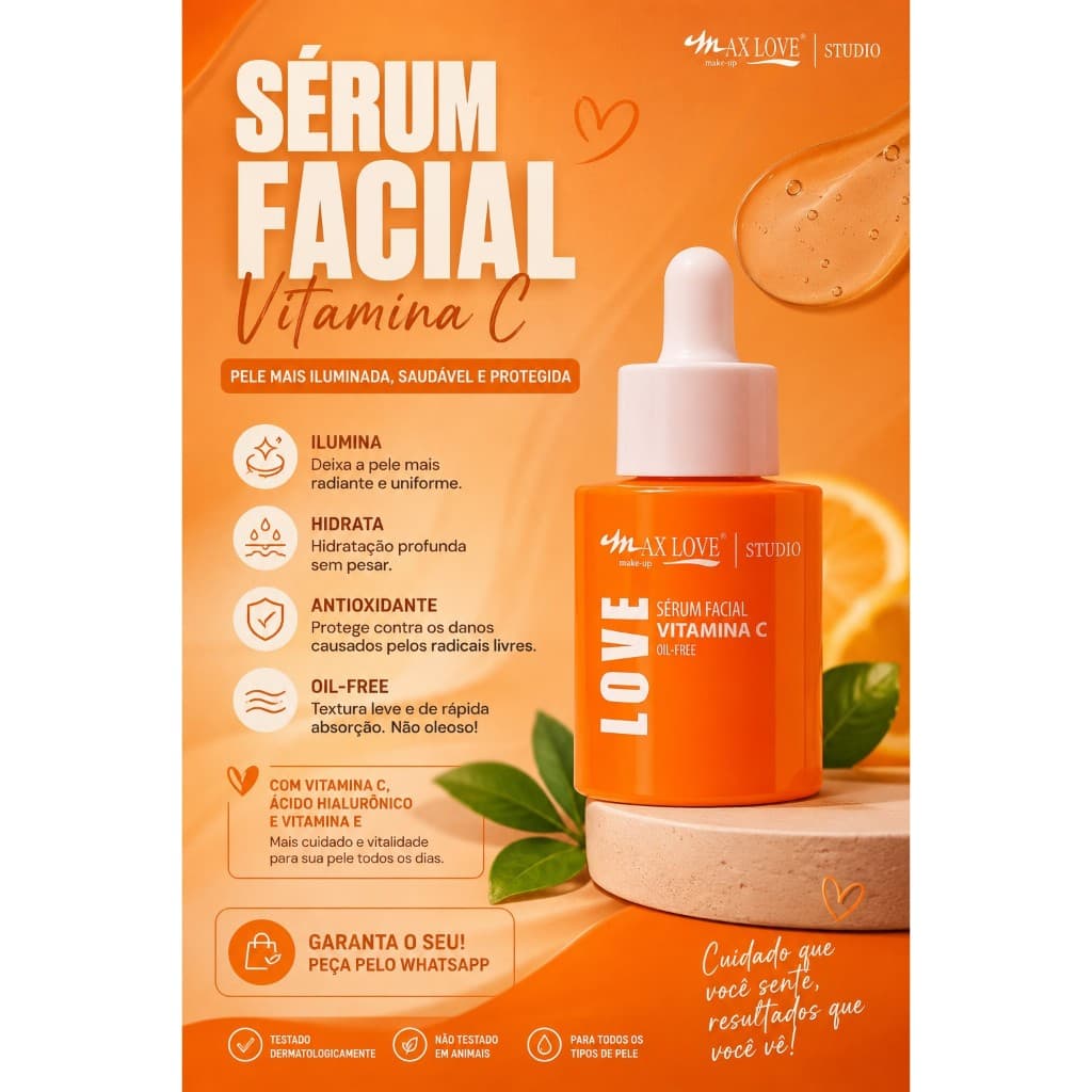 Sérum Facial Vitamina C Max Love 30ml Oil Free Ácido Hialurônico Vitamina E Skincare