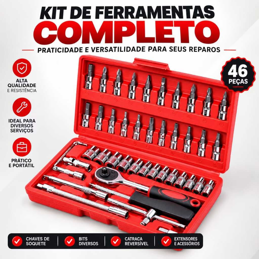 Kit Ferramentas 46 Peças com Maleta 🛠️ | Jogo Completo para Manutenção, Reparos e Uso Doméstico