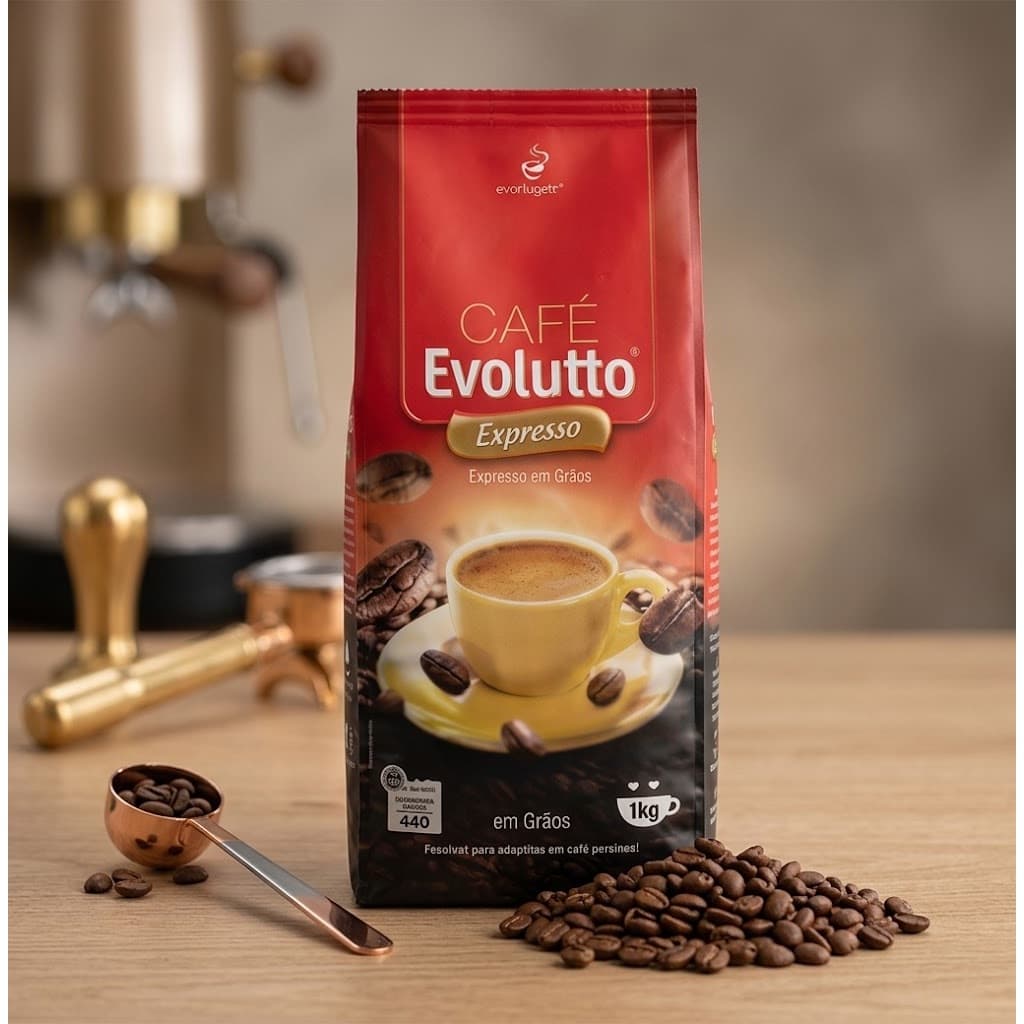 Café Evolutto Espresso em Grãos 1kg Arábica Torra Clara para Máquina de Café