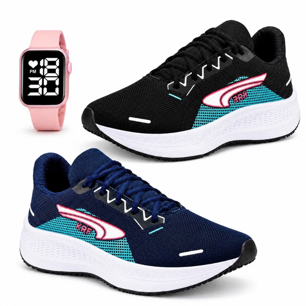 Kit 2 Pares Tênis Feminino + 2 Relógios Digitais | Esportivo Academia Caminhada Treino Confortável