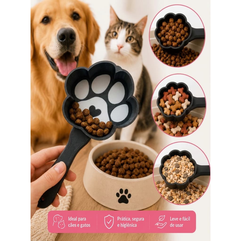 Colher medidora de Ração para cachorro e gato dosador pet forma de Patinha. Pegador Colher de ração