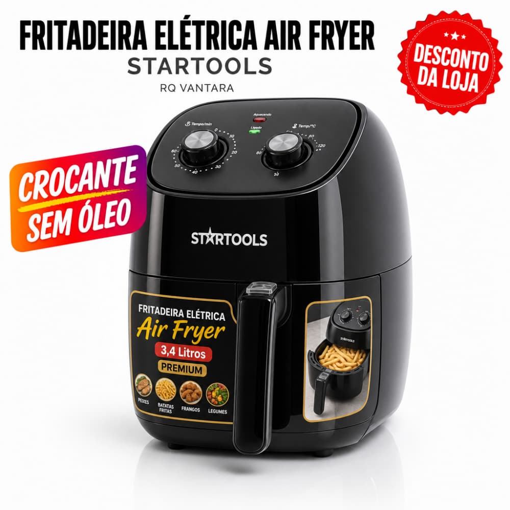 Air Fryer Fritadeira Elétrica Sem Óleo 3,4L 127V Trava Segurança Cesto Antiaderente Startools Saudável Timer 200C