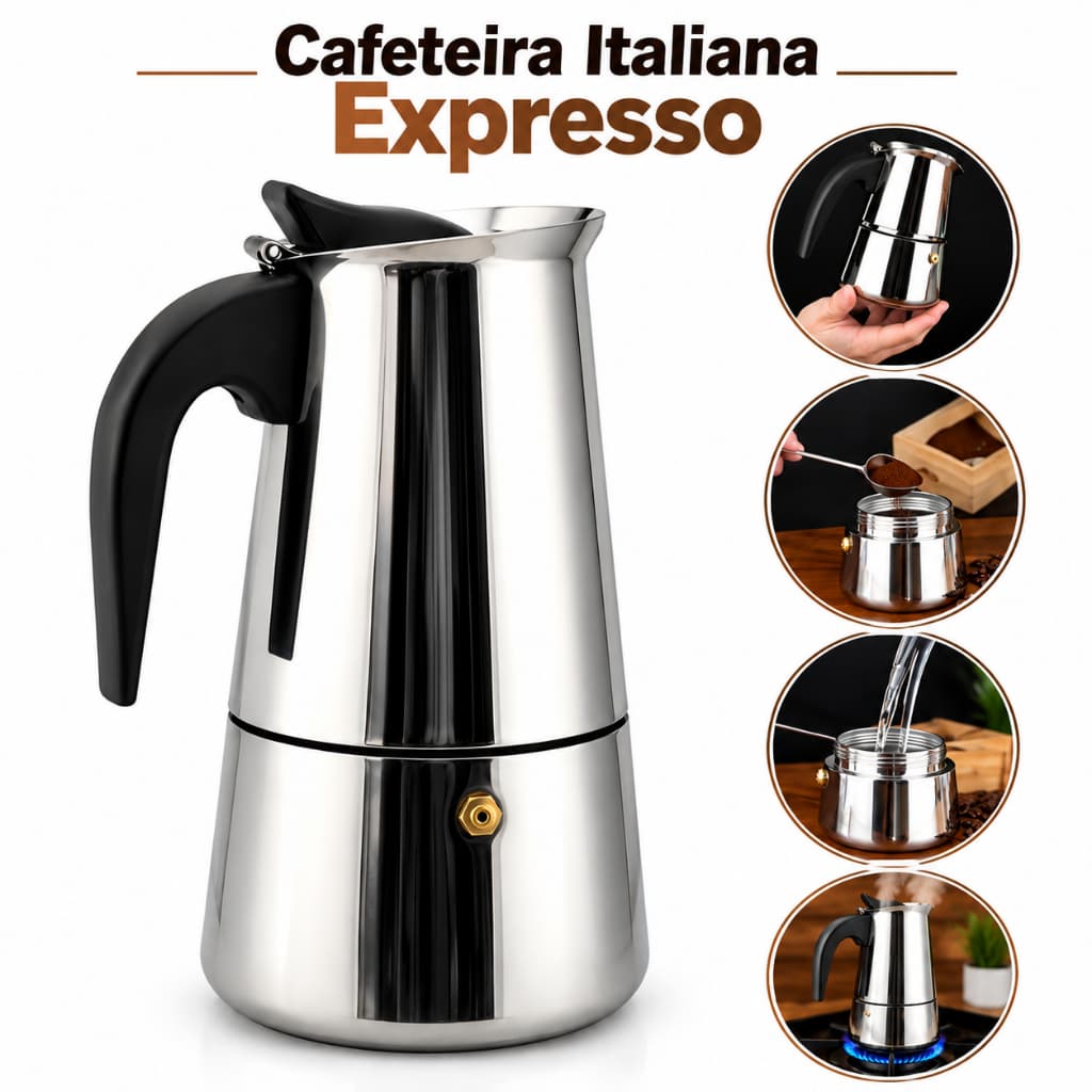 Cafeteira Italiana Inox De 9 Xícaras Moka Para Café Expresso de 450ml Café Forte Café Gourmet