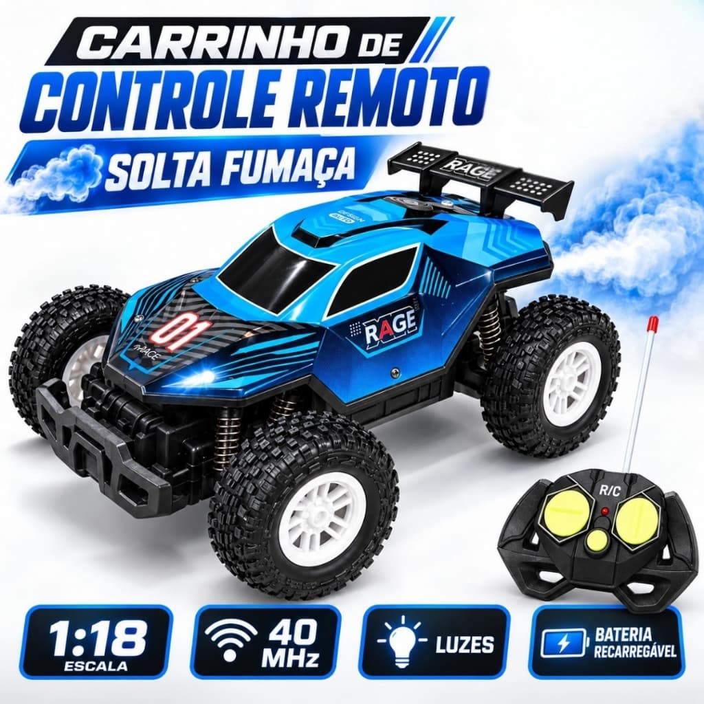 Carro Carrinho de Controle Remoto RC Solta Fumaça Bateria Recarregável Divertido