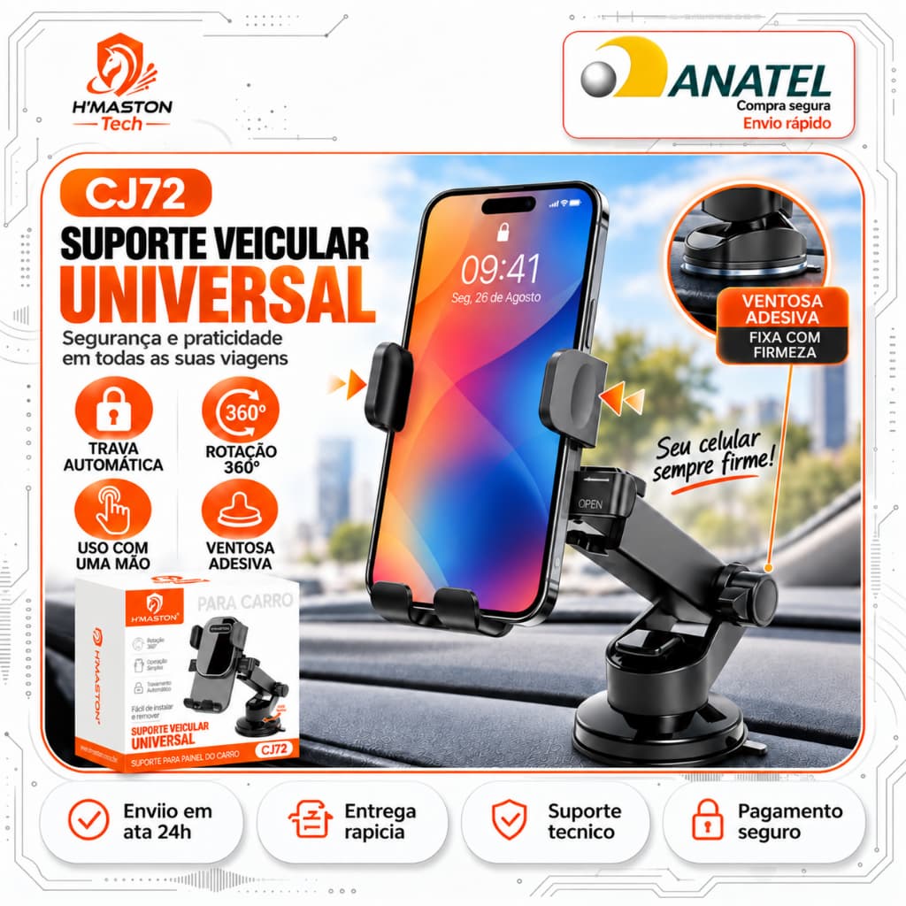 H'Maston CJ72 360° Ajustável Suporte Celular Carro Suporte Para Celular Carro Suporte De Celular Para Carro Não Desliza