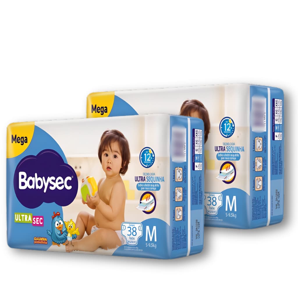 Kit 2 Fralda Descartável Babysec Mega UltraSec Tam M Galinha Pintadinha - Total 76 Unidades