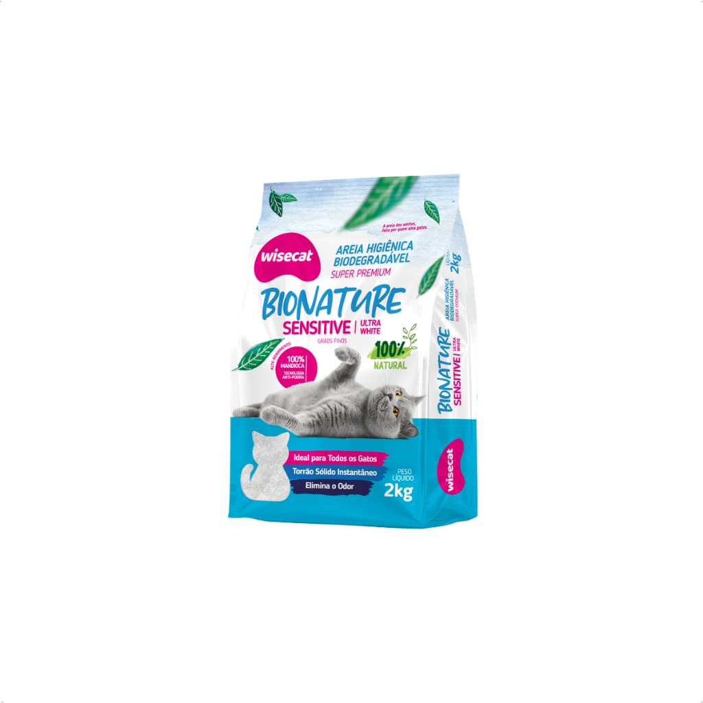 Areia Sanitária De Mandioca 2 Kg Sensitive Bionature Grãos Finos