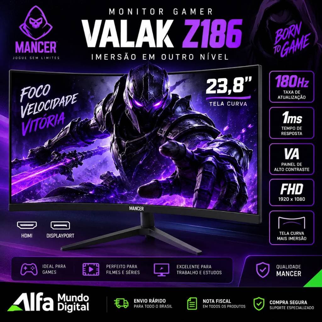 Monitor Gamer Mancer Valak Z186,23.8 ,va,curvo,fhd,1ms,180hz