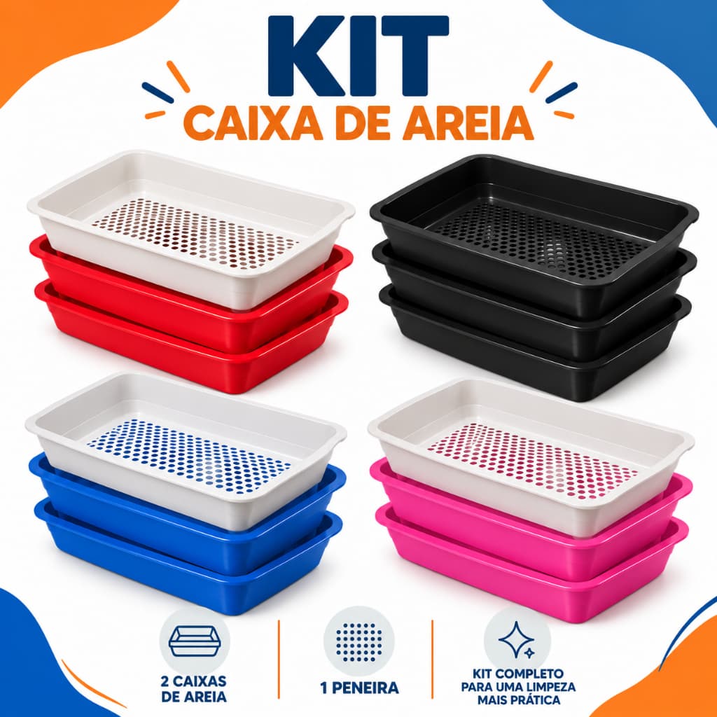Kit Caixa de Areia para Gatos Peneira Furba Fácil Banheiro Higiênico Bandeja Sanitária Apartamento Casa