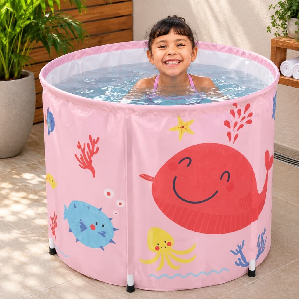 Banheira Bebê Infantil Dobrável Viagem Portátil Silicone Anti Derrapante PVC Até 150 Litros Rosa Baby Pil