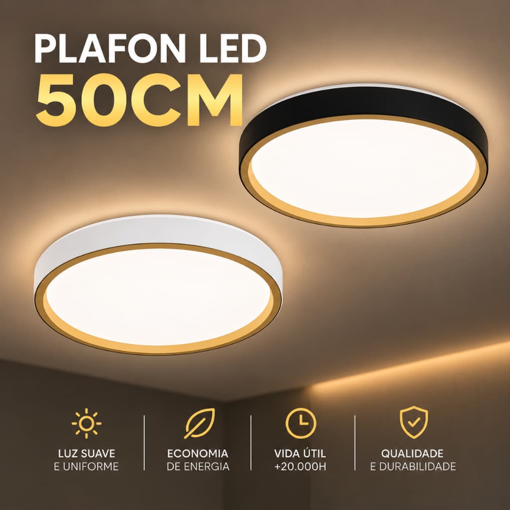 Luminária LED Plafon Modelo Montana Redondo Luz 3 em 1 branco quente, neutro e frio Bivolt Moderna