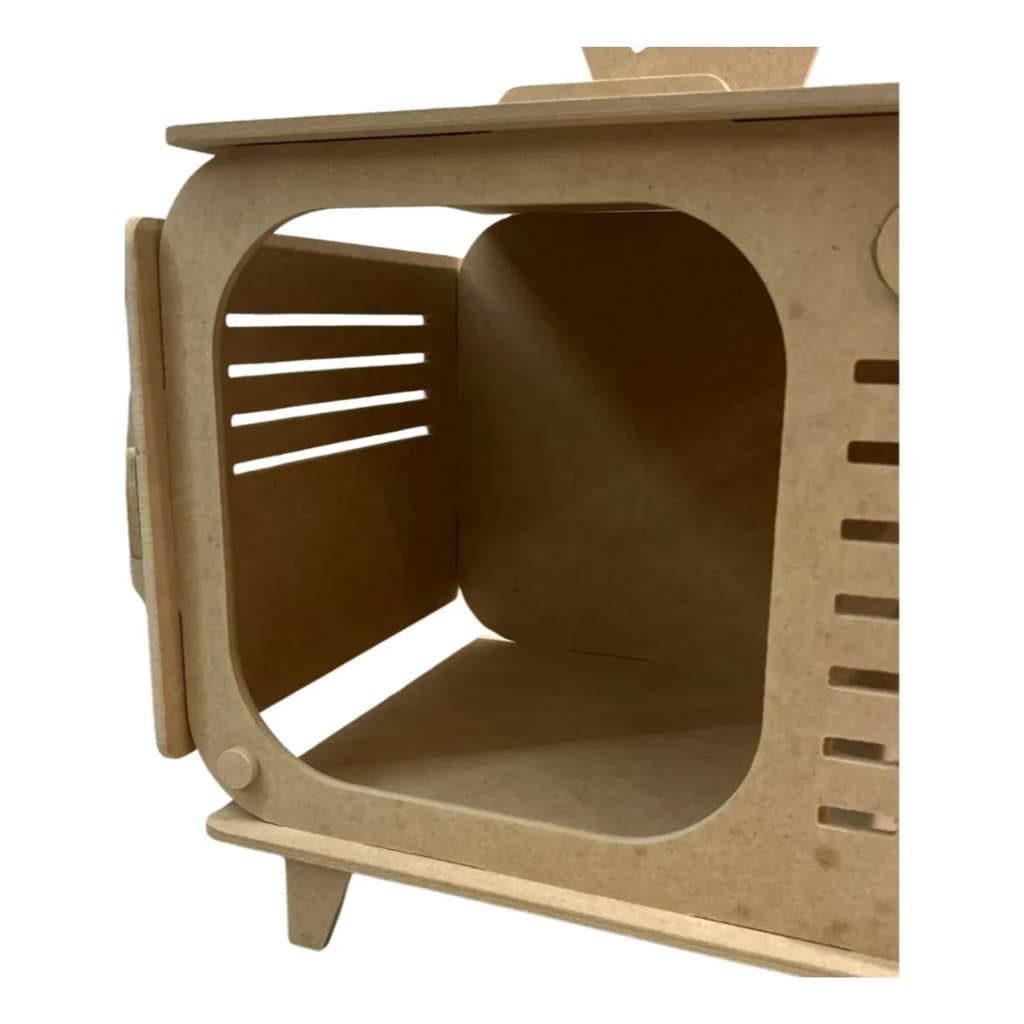 Casinha Para Gatos MDF Formato TV Retrô Caminha Toca Pet Mdf Cru