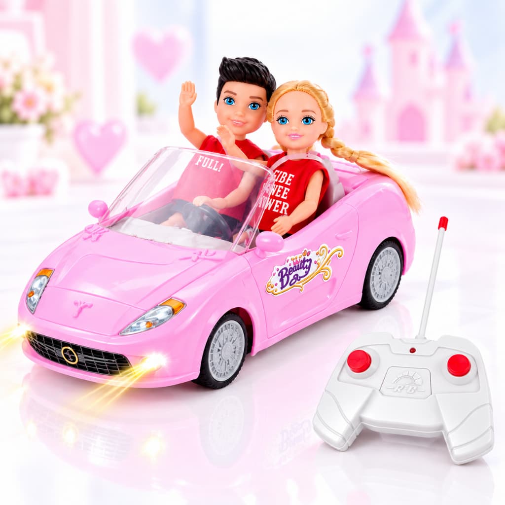 Carrinho Conversível  Princesa de controle Remoto Rosa e Bateria Recarregável com Farol