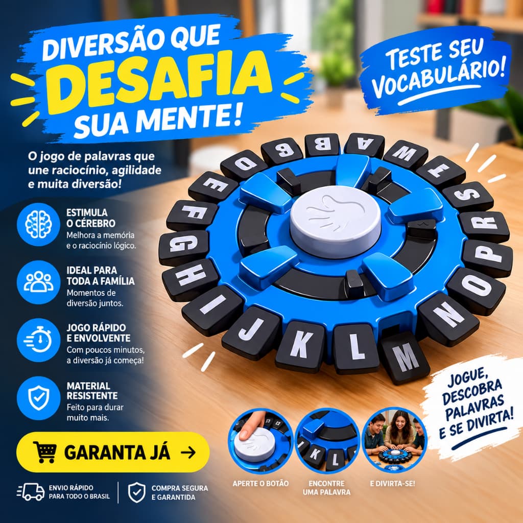 Jogo Stop de Palavras com Roda e Timer 10 Segundos – Jogo de Tabuleiro Família 2 a 8 Jogadores em Português