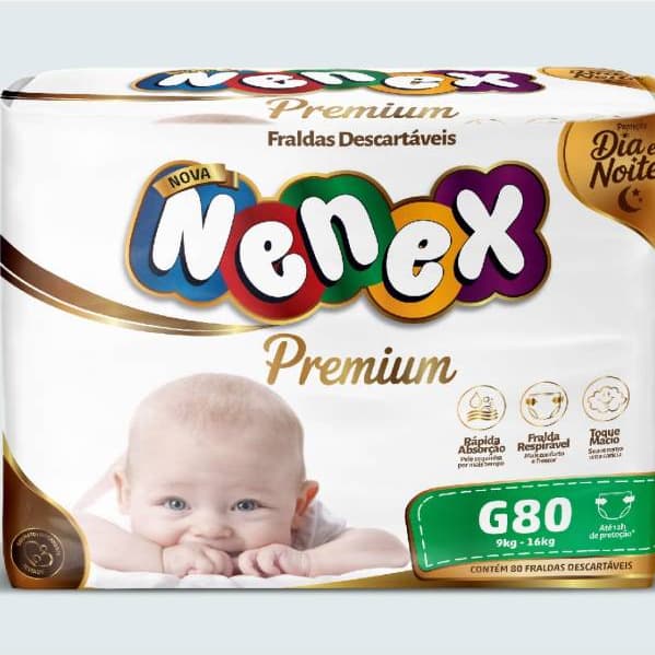 Fralda Descartável Nenex Premium G com Gel Absorvente, Barreira Antivazamento e Toque Macio — Até 12h de Proteção