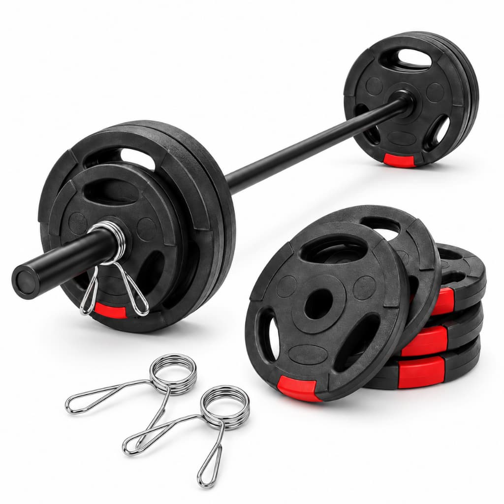 Kit de Musculação com Barra e Anilhas Injetadas 10, 15 ou 20 kg para Academia, Exercícios e Treino Fitness