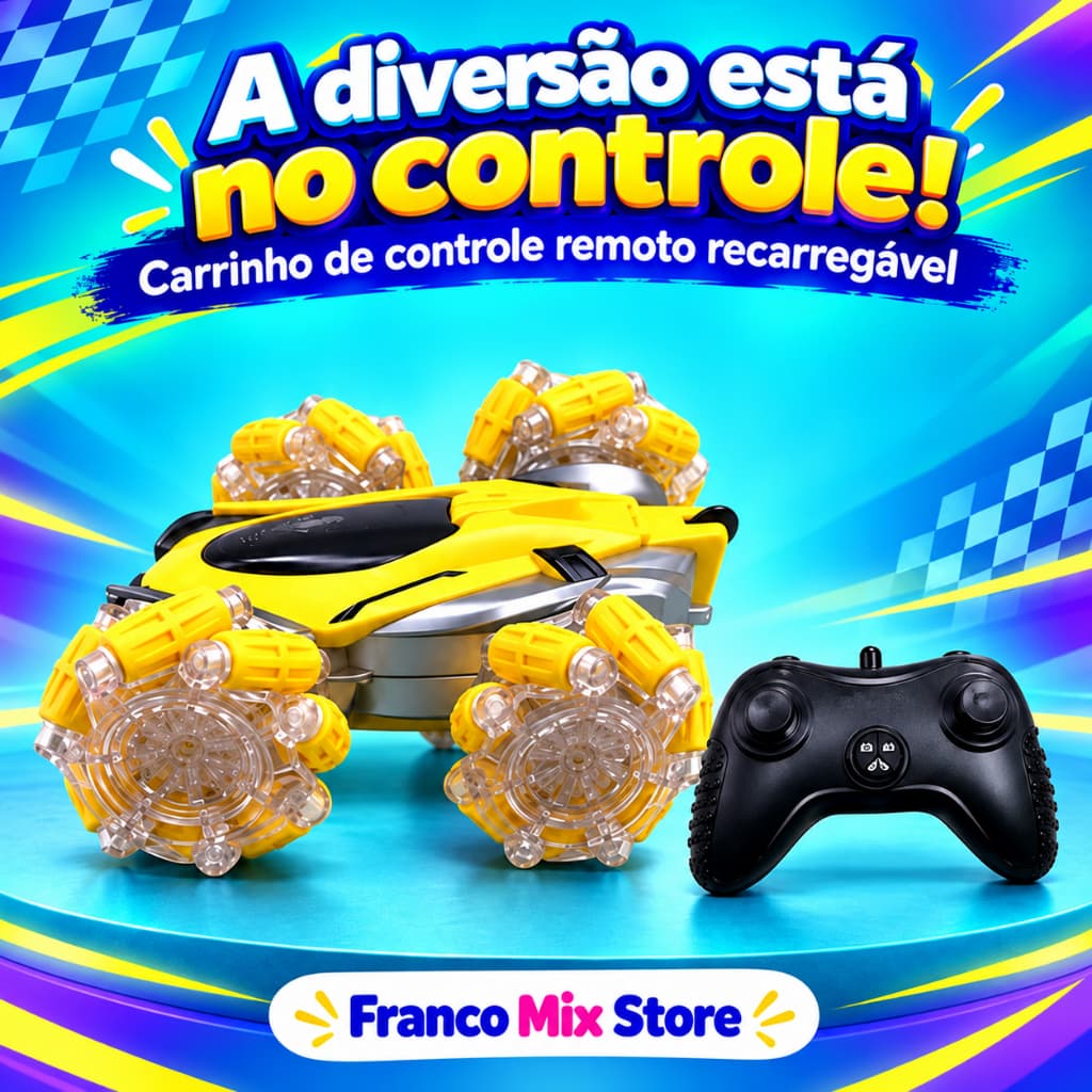 Carrinho de Controle Remoto Recarregável com Controle de Mão Carro Amarelo Brinquedo