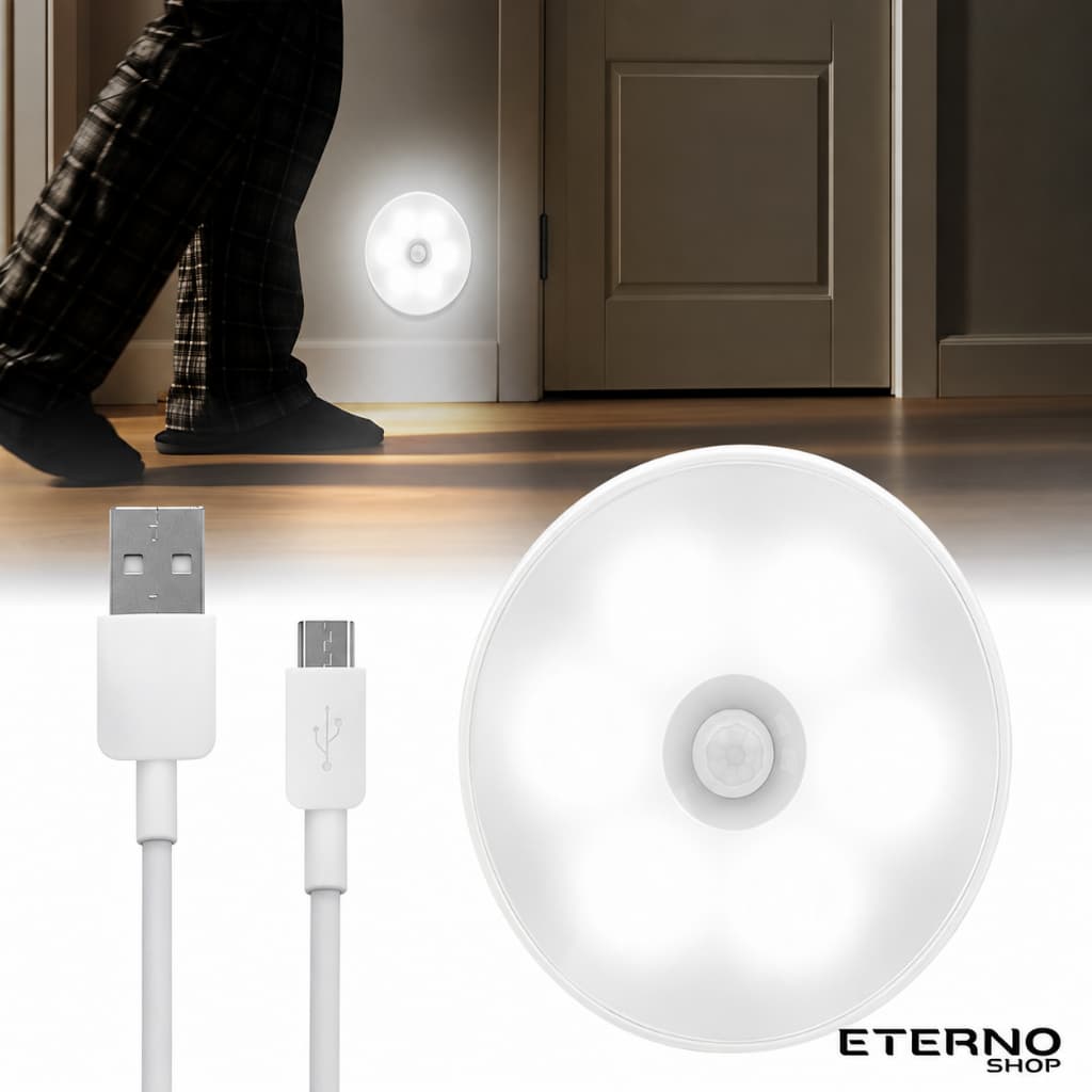 Luminária LED Luz Noturna com Sensor de Presença e Movimento USB Recarregável Magnética Sem Fio 6 LEDs