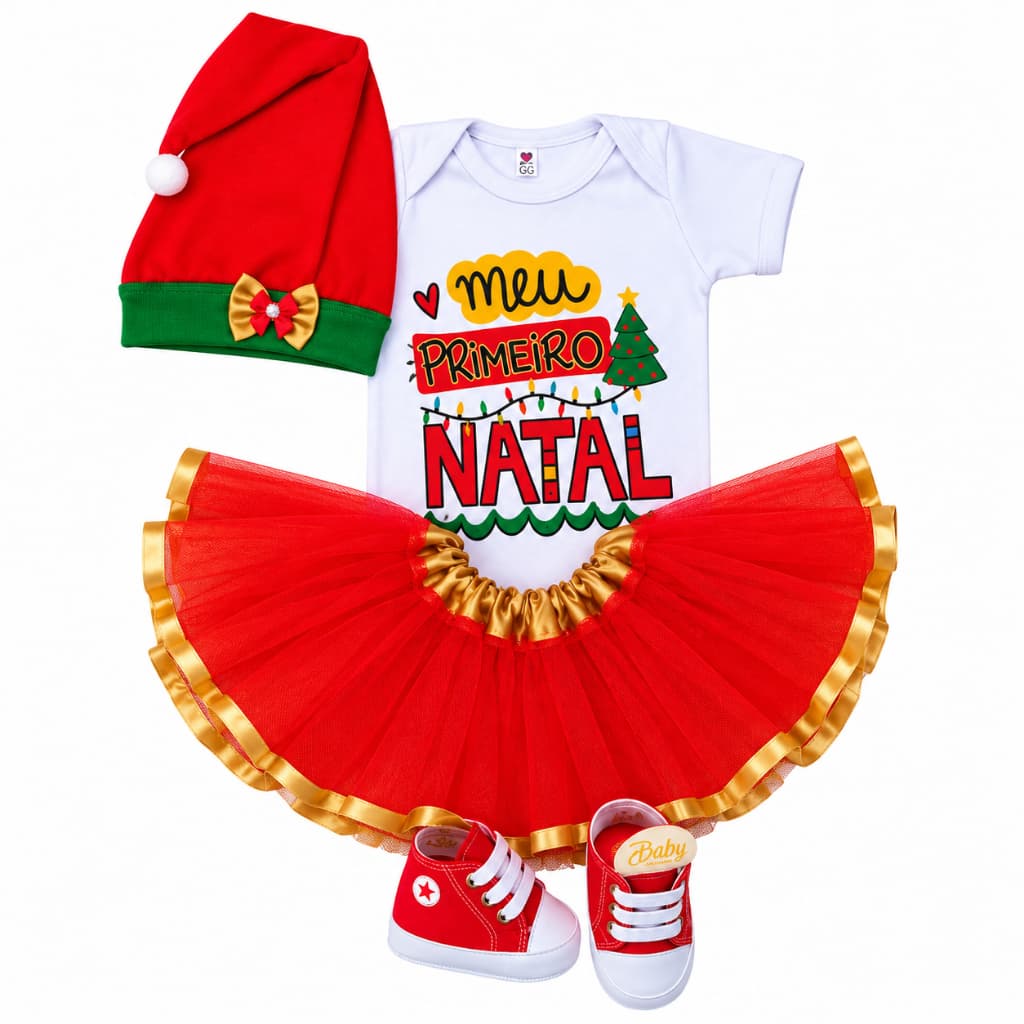 Body Bebê Natal Meu Primeiro Natal Infantil Menina Menino Roupa de Natal Mesversário Bebê Temático Confortável