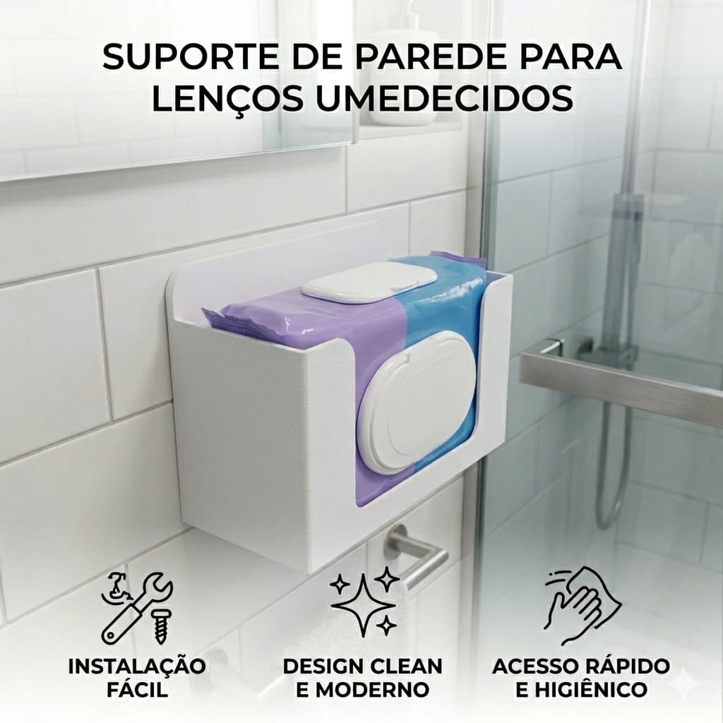 Suporte Porta Lenço Umedecido Parede Dispenser Organizador Banheiro Quarto Bebê Sem Furos Dupla Face