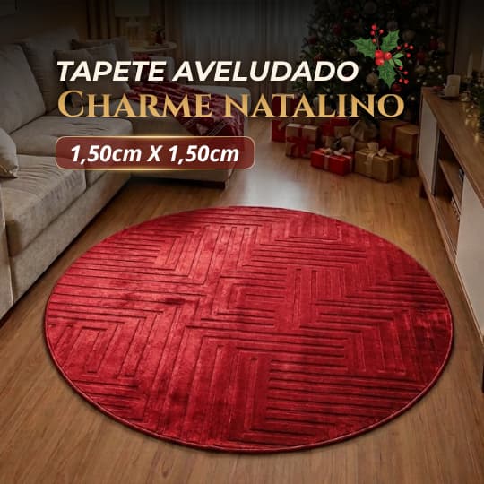 Tapete Antiderrapante Redondo 150x150 Sala Quarto Grande Natal Felpudo Natalino Aveludado