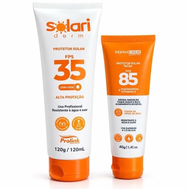 Kit Protetor Solar Facial FPS 85 Dermachem e Protetor corporal 35FPS proteção facial e corporal