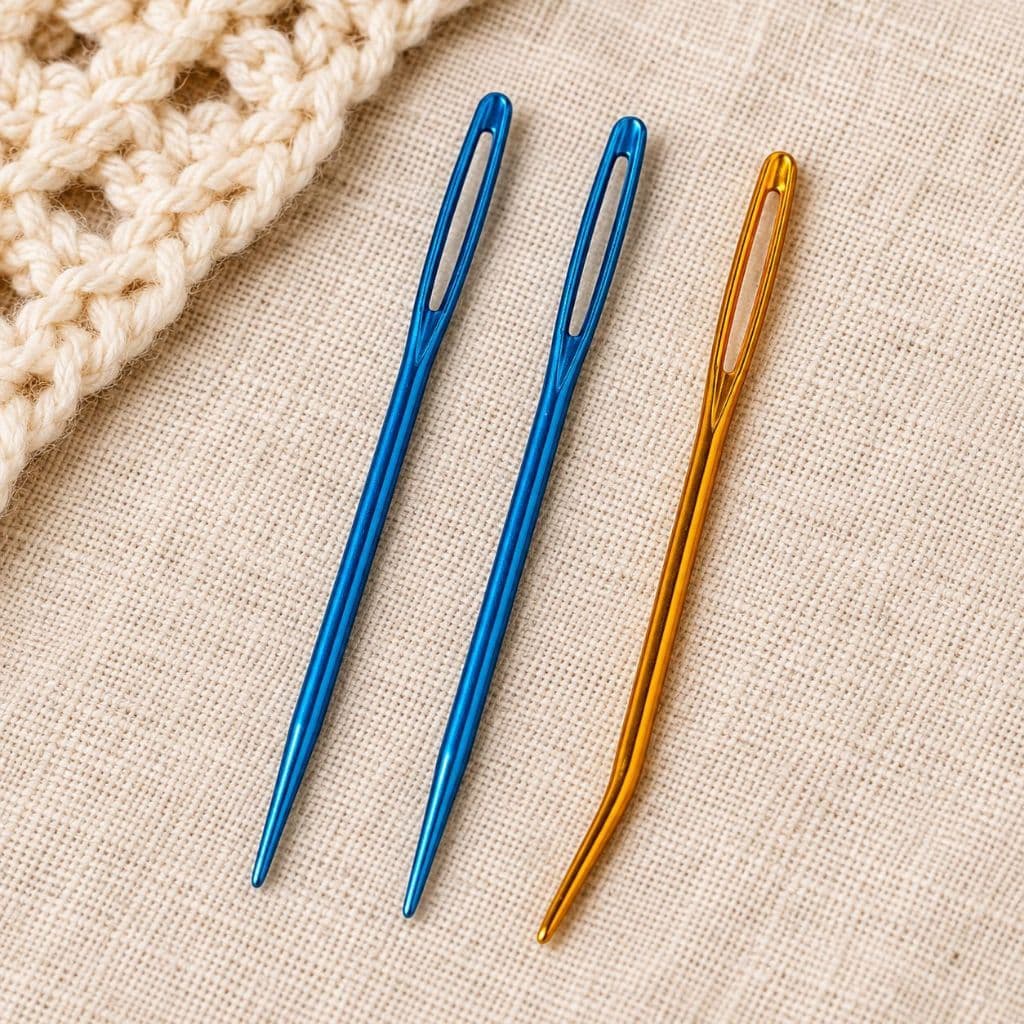 Kit de Agulhas de Tapeçaria - Aluminio - 2 Retas e 1 Curva para Crochê Tricô Amigurumi - Circulo