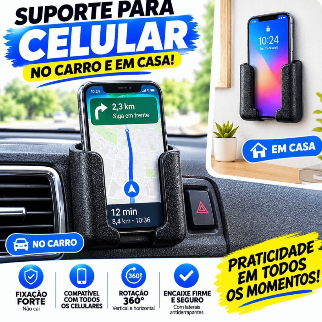 Suporte de Celular Para Carro e Parede Adesivo Forte Universal Sem Furar Smartphone GPS