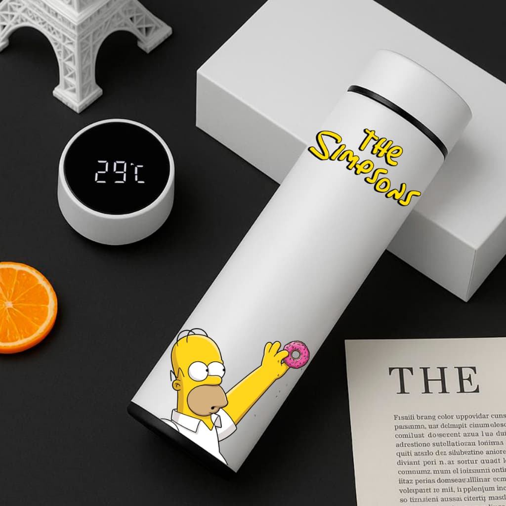Garrafa Térmica Inox Os Simpsons 500Ml Com Termometro Led Digital Serie Homer