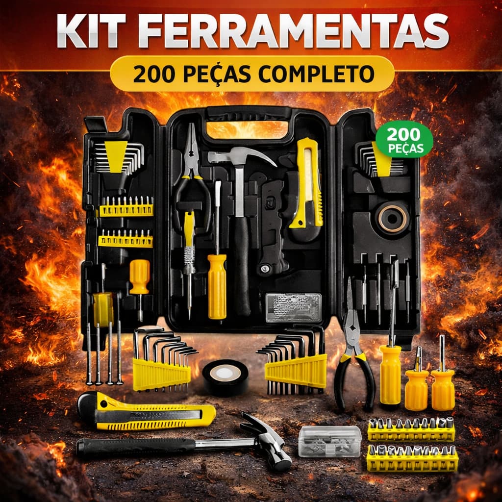 Kit Ferramentas Completo 200 Pecas Maleta Portatil Organizador Resistente