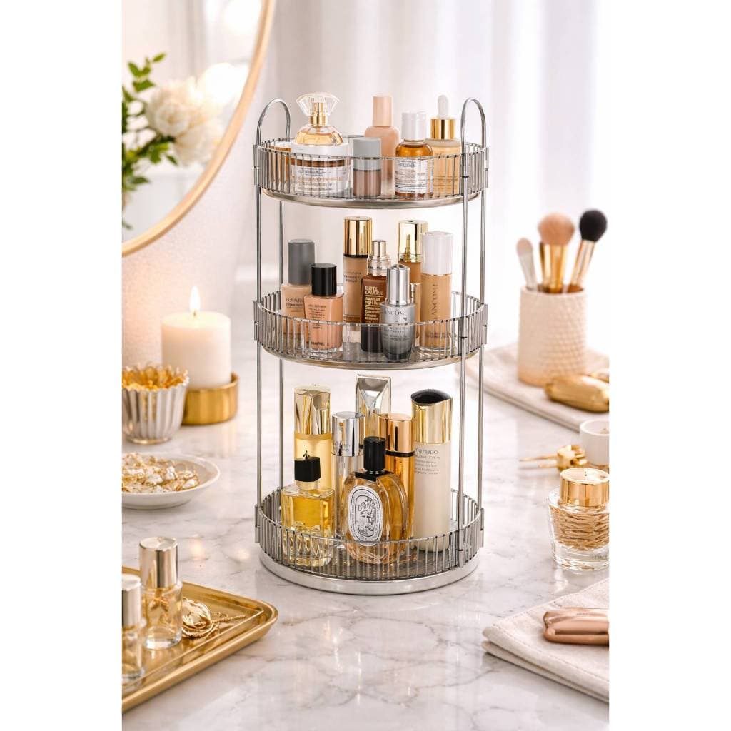 Organizador de Cosméticos e Maquiagem Cesto Multiuso Transparente para Mesa e Banheiro