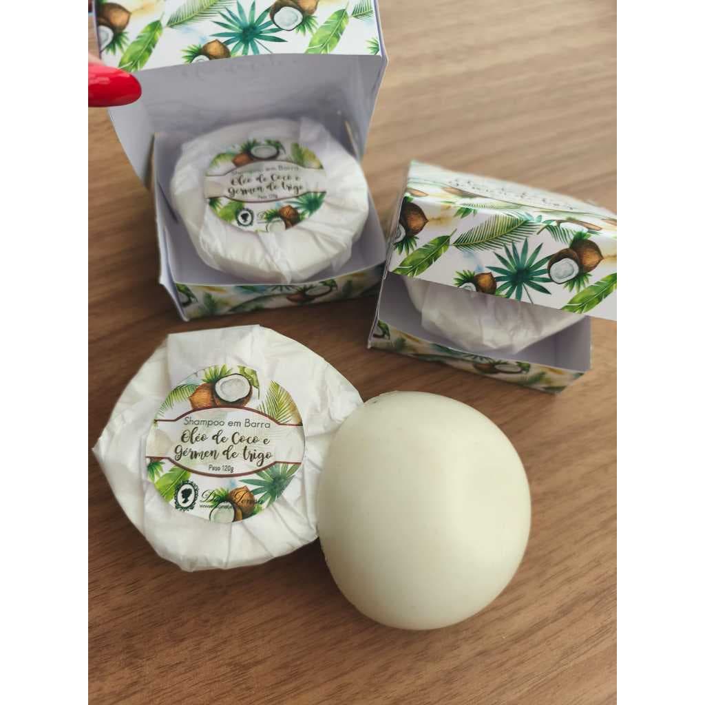 shampoo em barra sólido óleo de coco e germen de trigo, ultra hidratante, vegano e sem corante