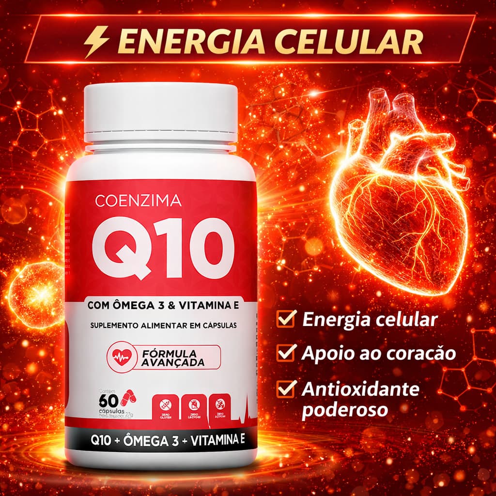 Coenzima Q10 + Ômega 3 + Vitamina E | 3 em 1 Energia, Imunidade, Coração e Cérebro – 60 Caps
