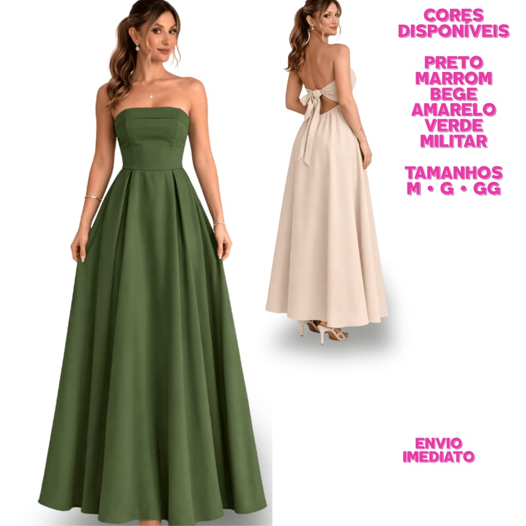Vestido Longo Feminino Tomara que Caia Alfaiataria Elegante Festa Formatura Casamento Modelo Princesa