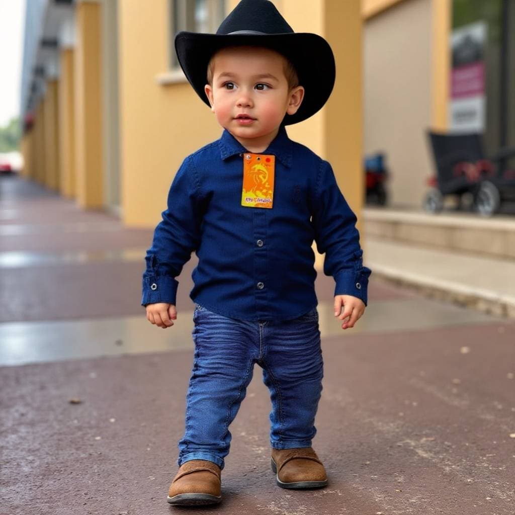 Conjunto Infantil Menino Cowboy Camisa Social Jeans + Calça Slim Premium