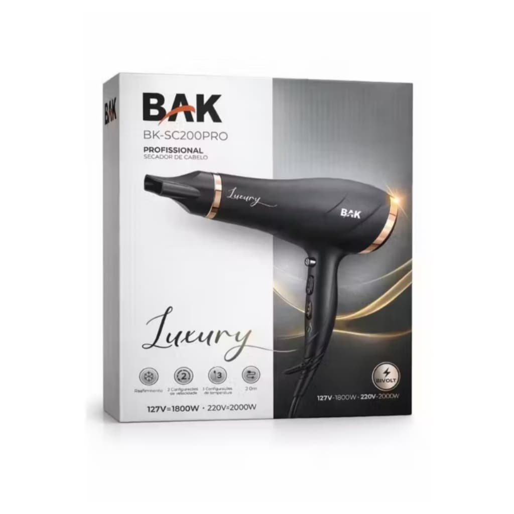 Secador de Cabelo BAk Profissional 2000w Bivolt 110/220 Secagem Rápida