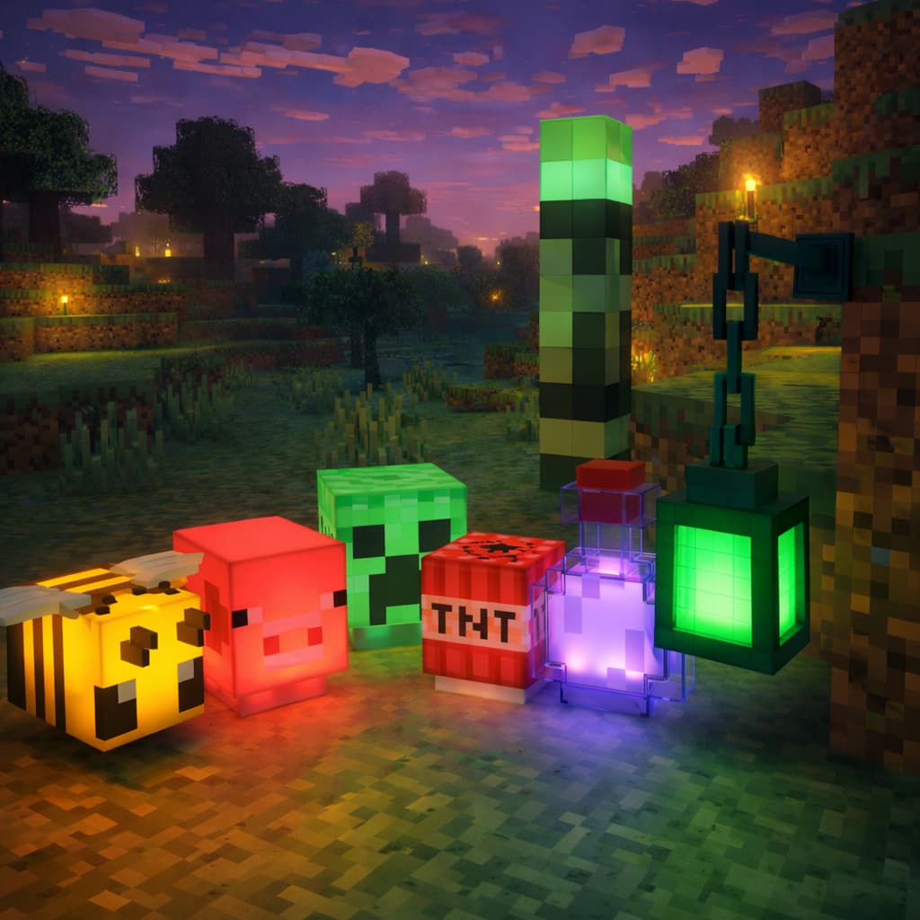 Luminárias LED Gamer  Abelha Porco Creeper TNT Tocha Lanterna E Poção Minecraft LED