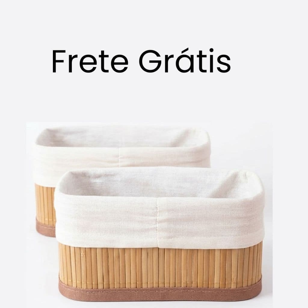 Kit Cesto de Bambu Organizador Retangular com Forro Removível Decorativo Boho para Gaveta Prateleira e Armário Multiuso