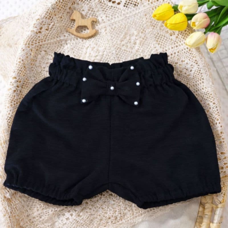 Roupa infantil Short bebê menina tecido duna preto confortável com laço para o dia a dia