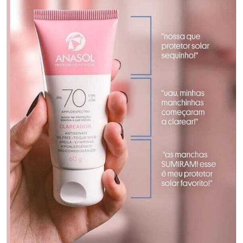 Anasol Protetor Solar Facial Clareador FPS 70- 40g - Vegano -Toque Seco e Alta Qualidade