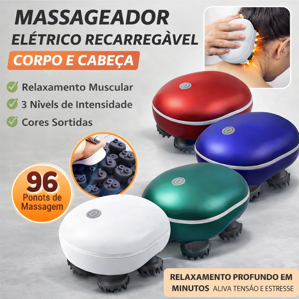 Massageador Elétrico Corporal e Cabeça Recarregável Bivolt Relaxamento Muscular (Cores Sortidas)