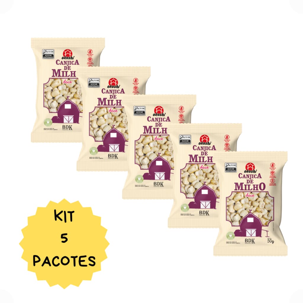 Kit 5 Pipoca Canjica Milho Doce Saudável Natural Okoshi