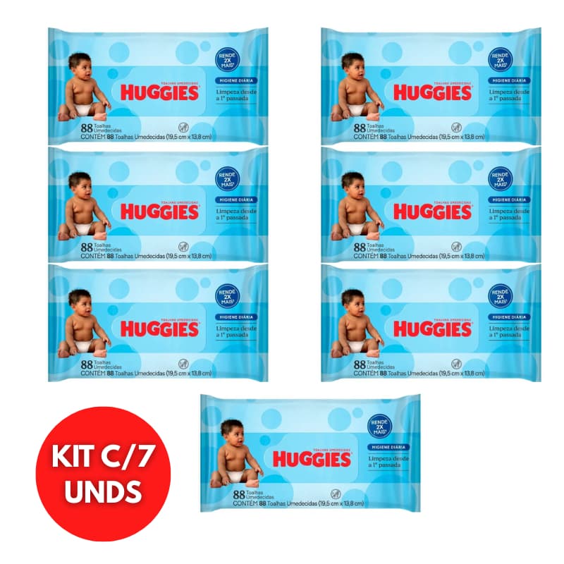 Kit C/7 Pcts de Toalhas Umedecidas Huggies 88 und