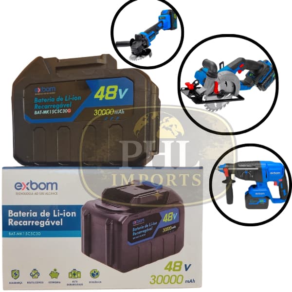 Bateria 48V Exbom  30AH Para Parafusadeira, Chave Impacto, Martelete,Esmerilhadeira Serra Circular
